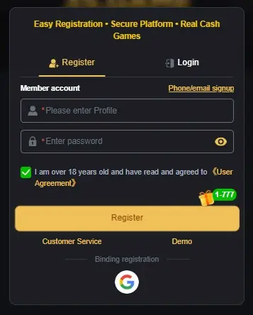 3 S Game Login and Register Process